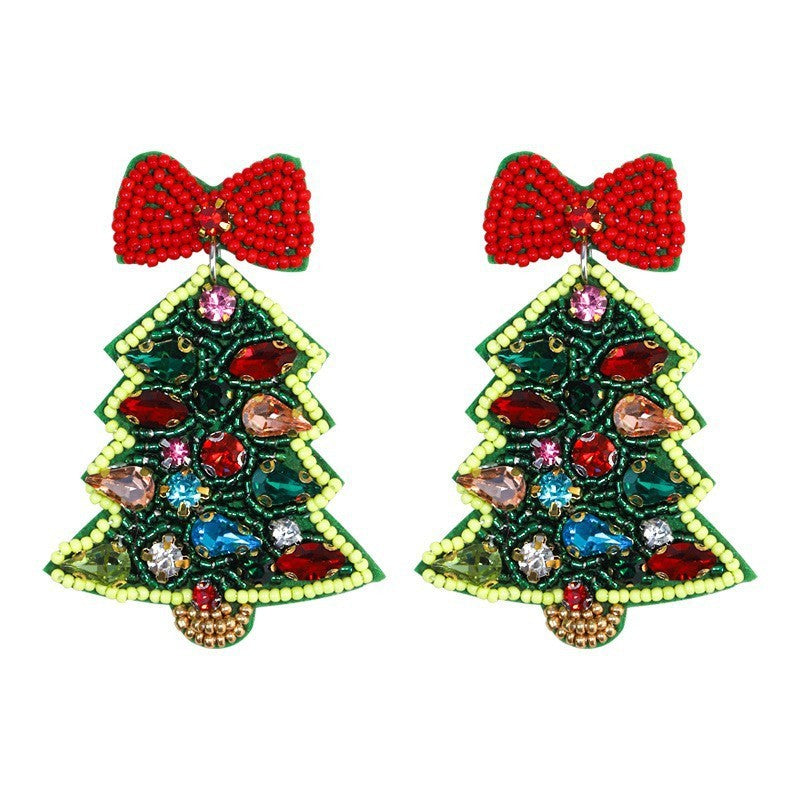 Handmade Christmas Tree Seed Bead Dangle Earrings 6W6JER689