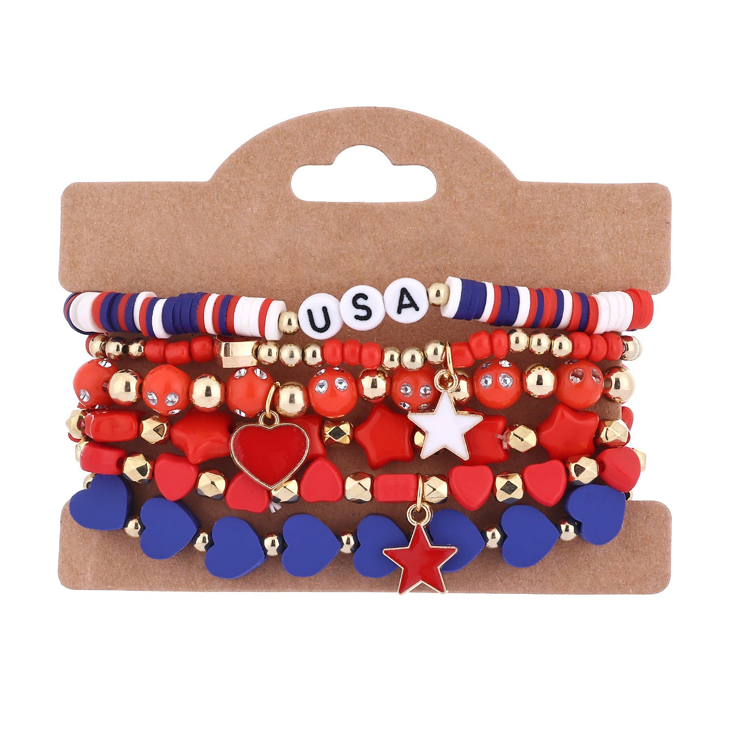 Stylish USA Flag Elastic Beaded Chain Bracelets Set 8ZA6JBR199T