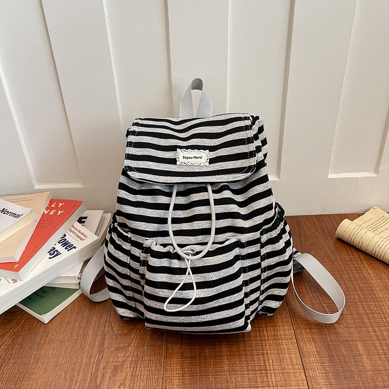 Minimalist Color Block Striped Flap Backpack 6S10BBG1430