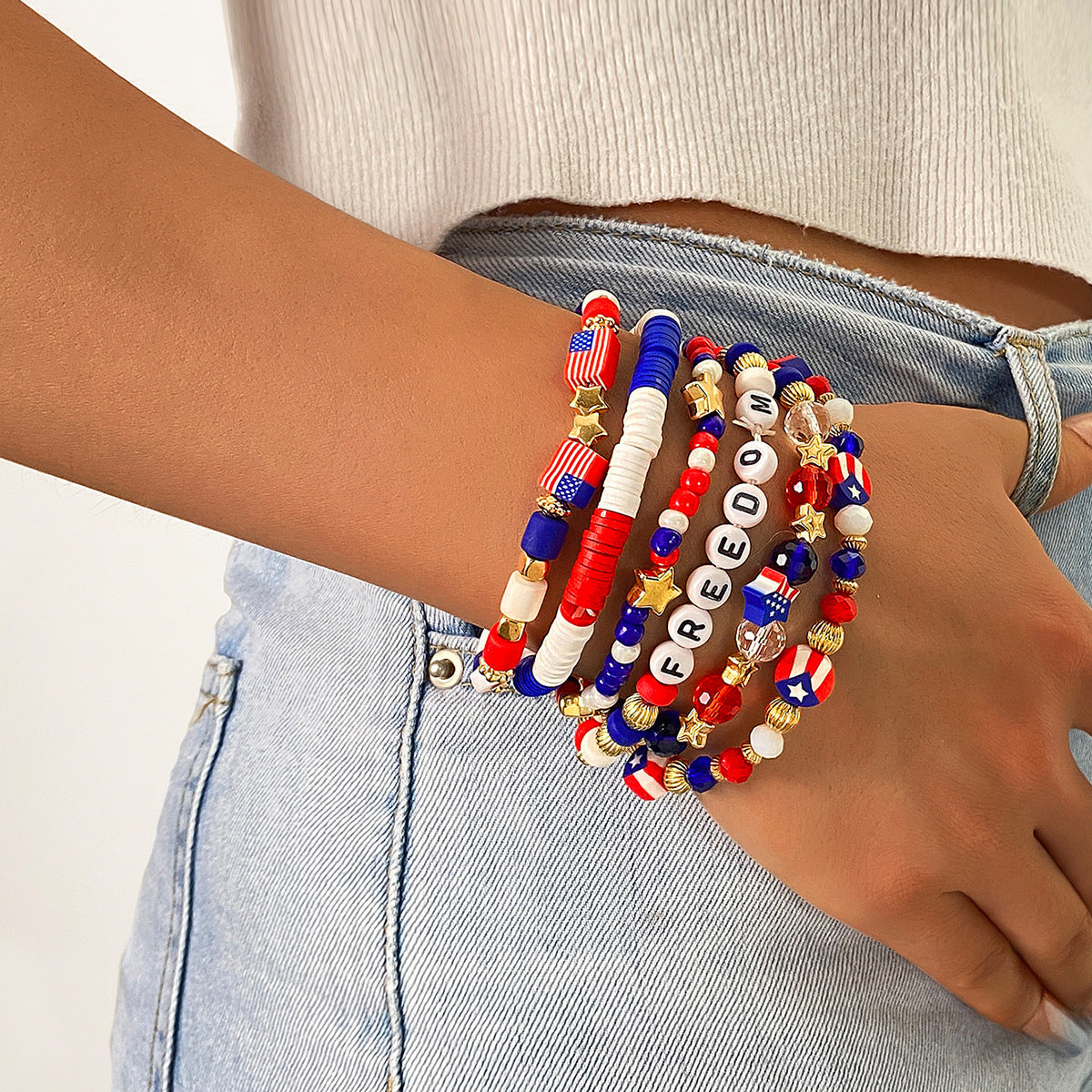 Gold Plated Irregular Beaded Chain Bracelets Set 8ZA6JBR135T