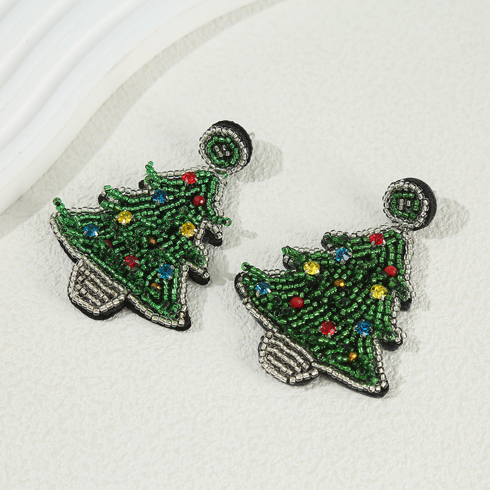 Beaded Rhinestone Christmas Tree Earrings - DippedShop Wholesale - #2259