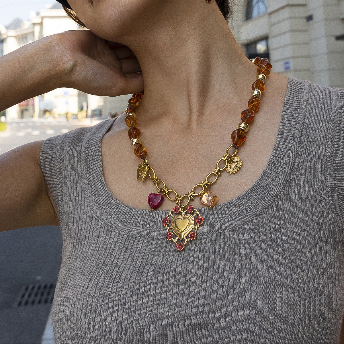 Chunky Enamel Beaded Necklace - DippedShop Wholesale - #9235