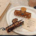 Vintage Rhinestone Floral Leopard Print Hair Claw 6W6HCP1646