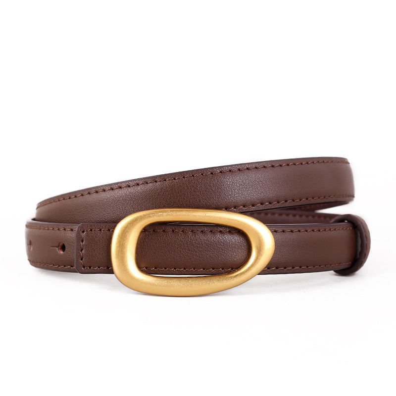 Trendy Gold Oval Buckle Adjustable Leather Belt 6W6JBT161