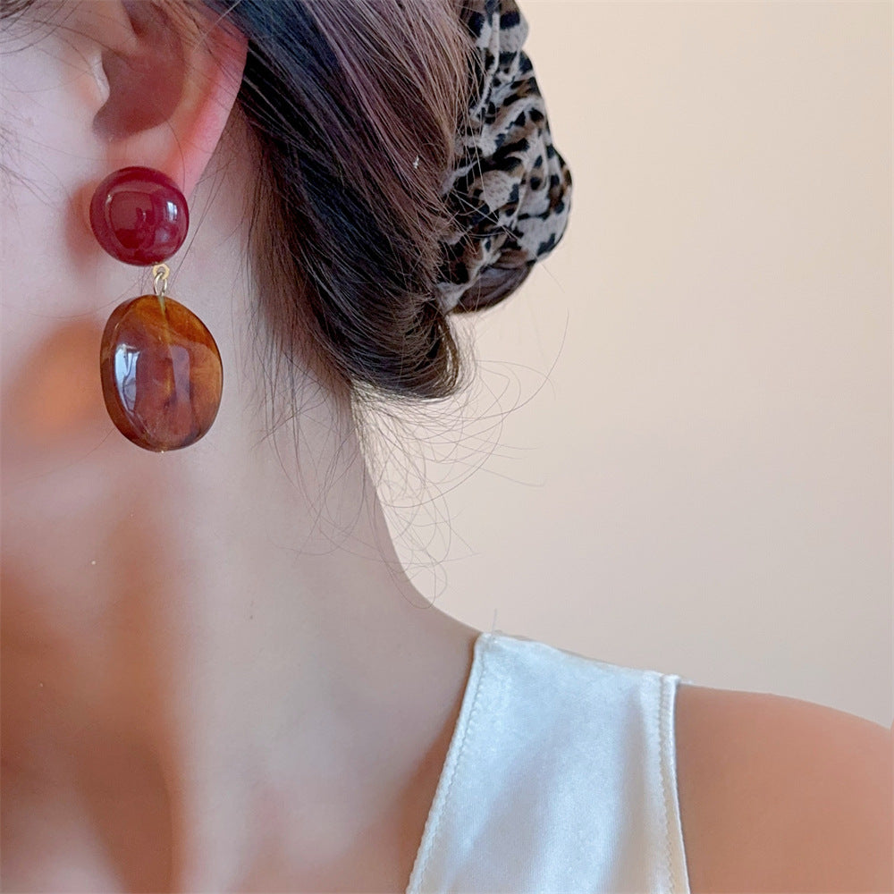 Vintage Color Block Resin Round Drop Earrings DP25D848