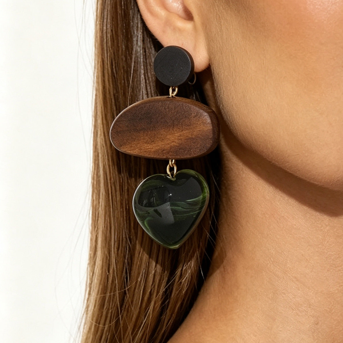 Wooden Heart Drop Earrings - DippedShop Wholesale - #9667
