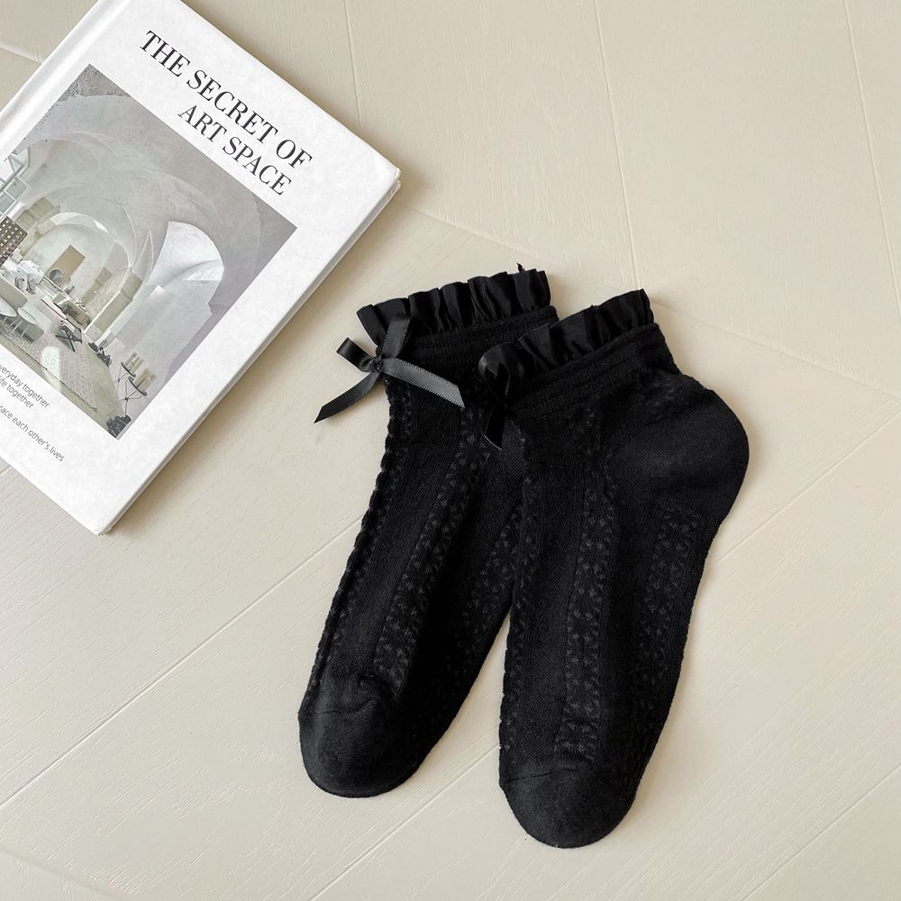 Lace Ruffle Bow Ankle Socks - DippedShop Wholesale - #4291