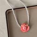 Vintage Pink Rose Flower Pearl Choker Necklace 6W6JNC385L