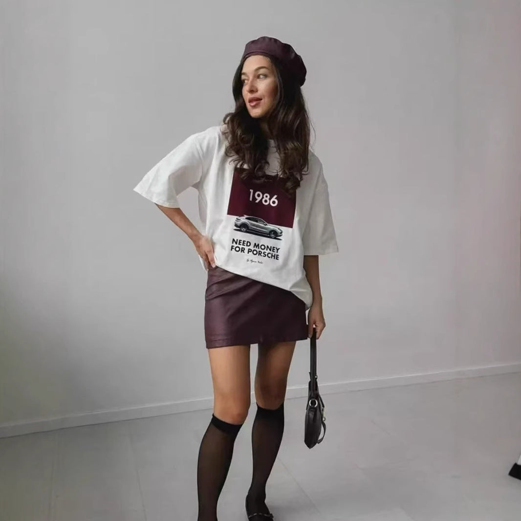 White Printed Loosed Short Sleeves Top DP25B440