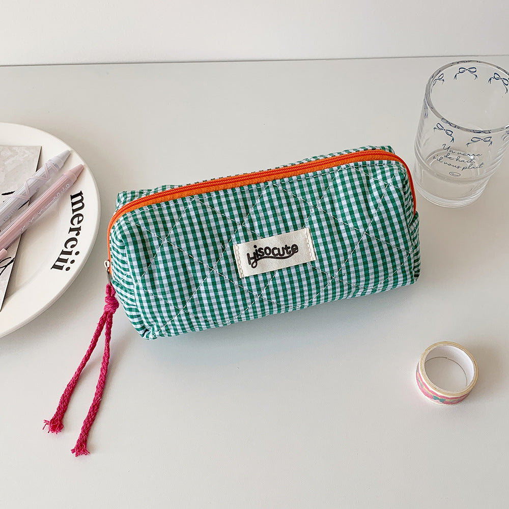 Color Block Plaid Large Capacity Makeup Bag MK2BW6S10BOB57