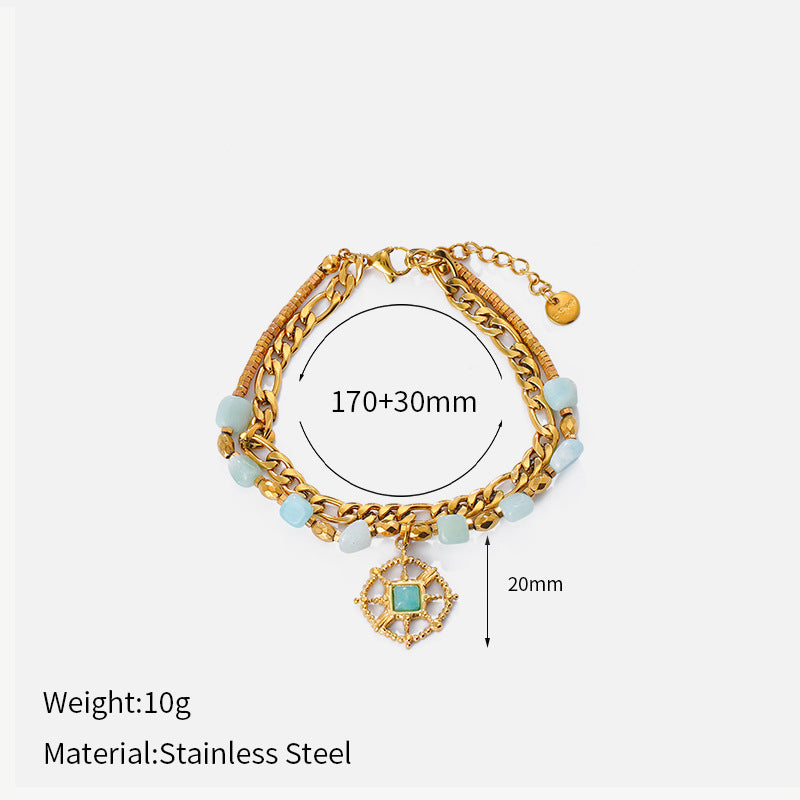 Fresh Double-Layer Beaded Chain Bracelet 6W6JBR521