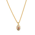 Retro Floral Print Oval Pendant Chain Necklace 6W6JNC412L