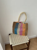 Color Block Straw Tote Bag - DippedShop Wholesale - #7427