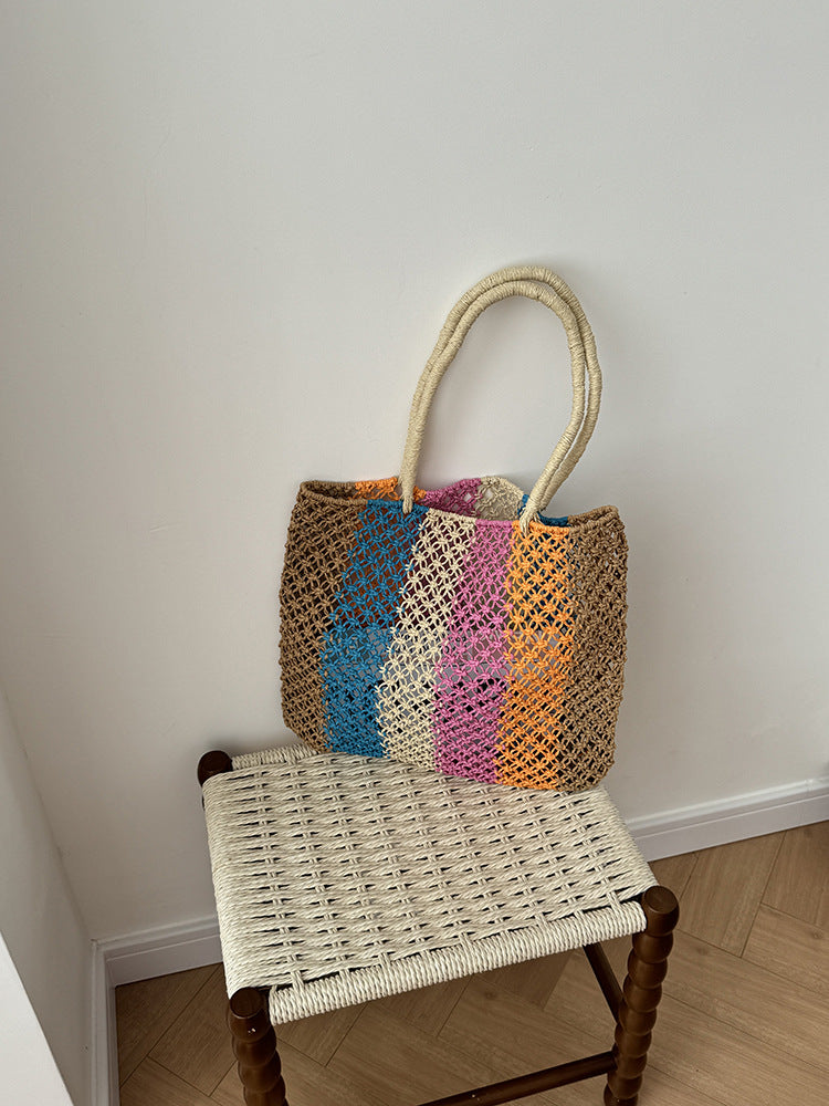 Color Block Straw Tote Bag - DippedShop Wholesale - #7427