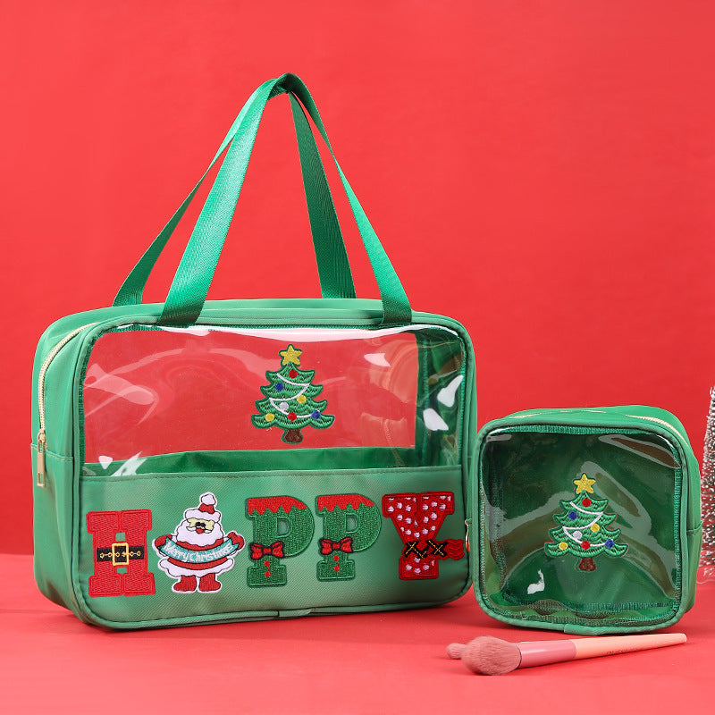 Christmas Letter Embroidery Clear PVC Makeup Bag 6W10BOB1343