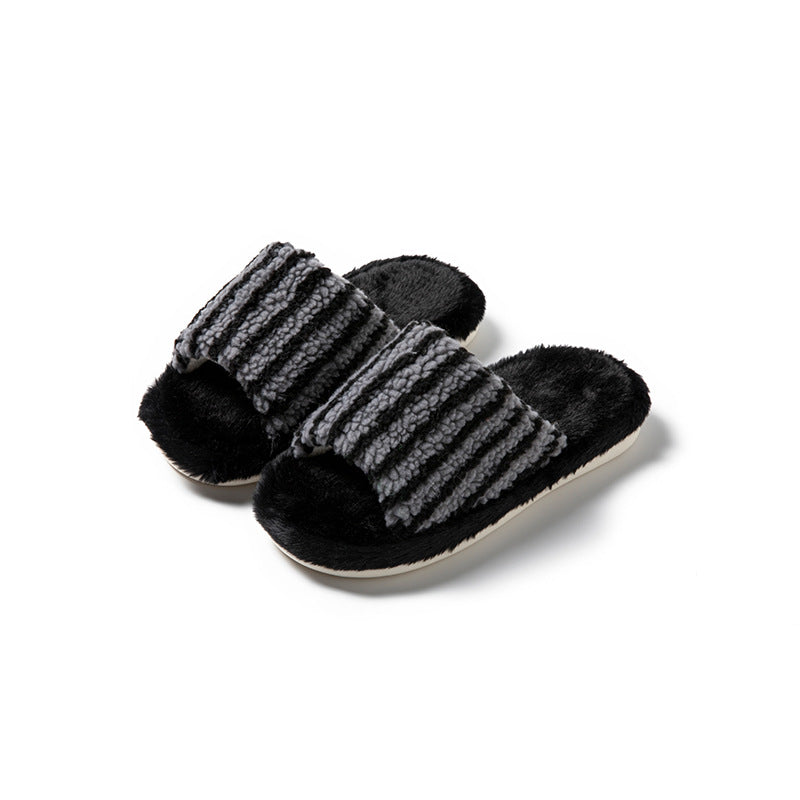 Striped Plush Slippers - DippedShop Wholesale - #0531