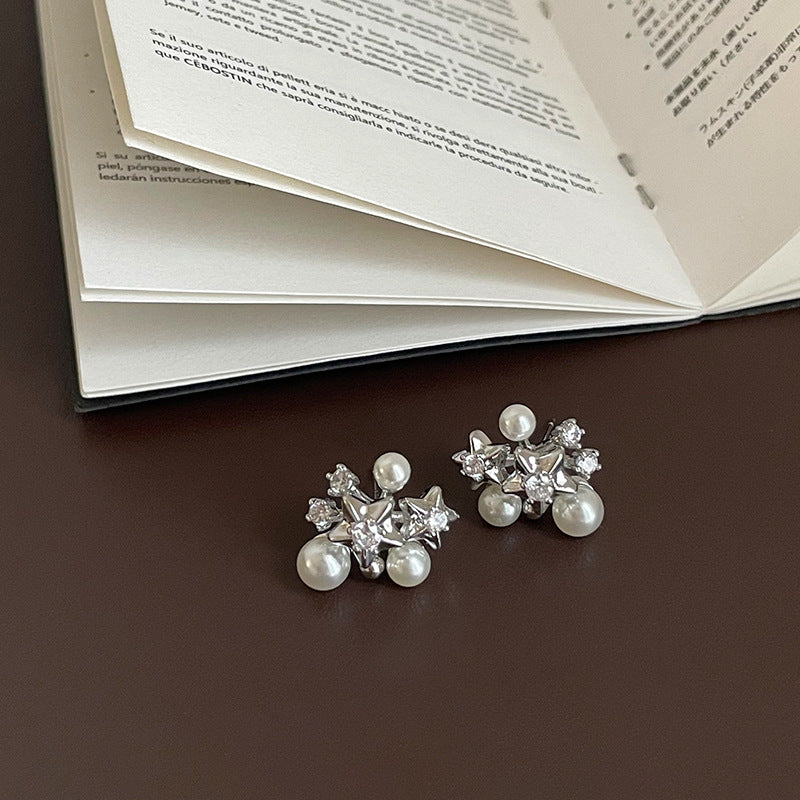 Star Pearl Rhinestone Stud Earrings - DippedShop Wholesale - #2931