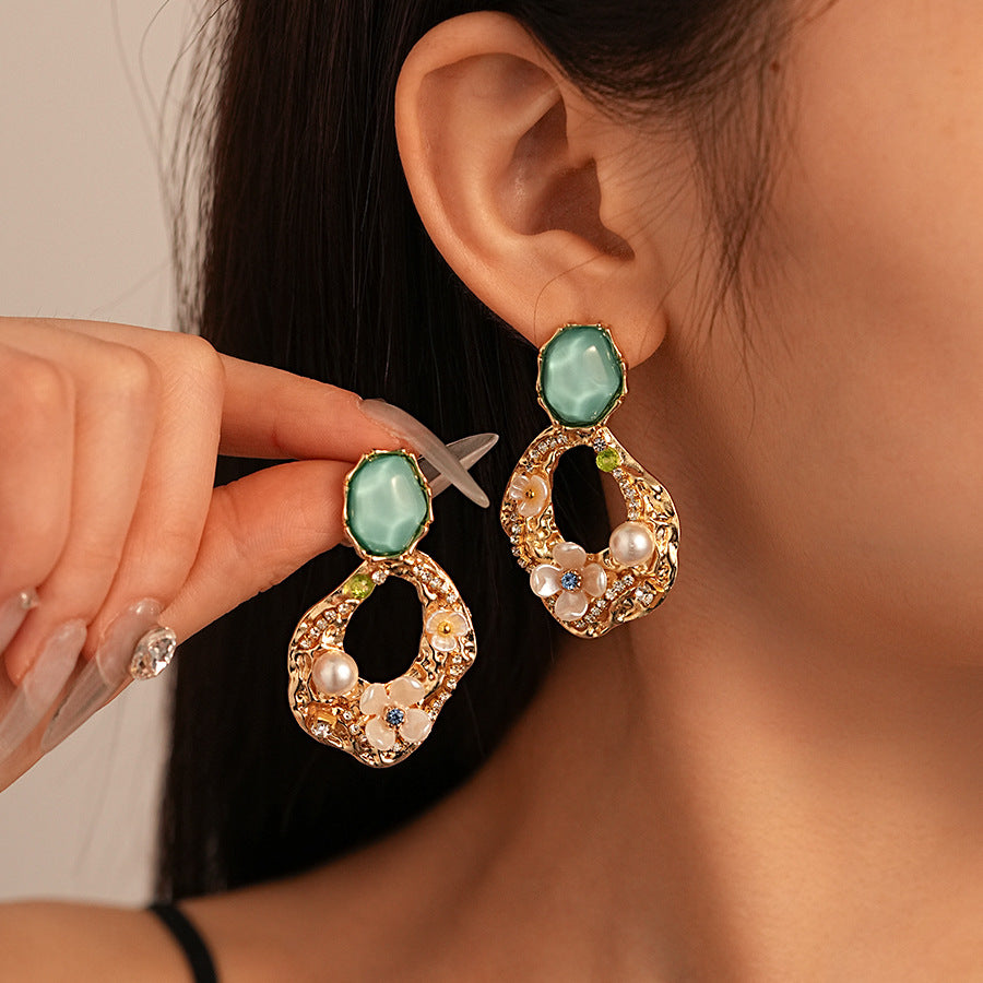 Sparkling Rhinestone Pearl Earrings - DippedShop Wholesale - #3763