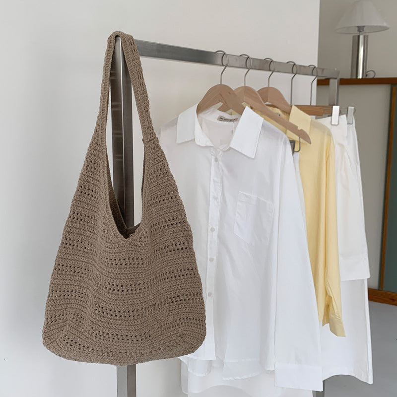 Solid Color Hollow Woven Shoulder Bag 6W10BBG1793