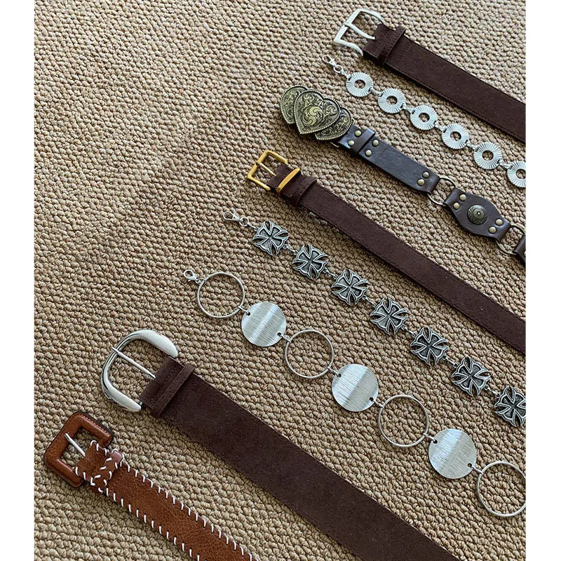 Trendy Cowgirl Cool Patchwork Wide Leather Belt 6W6JBT140