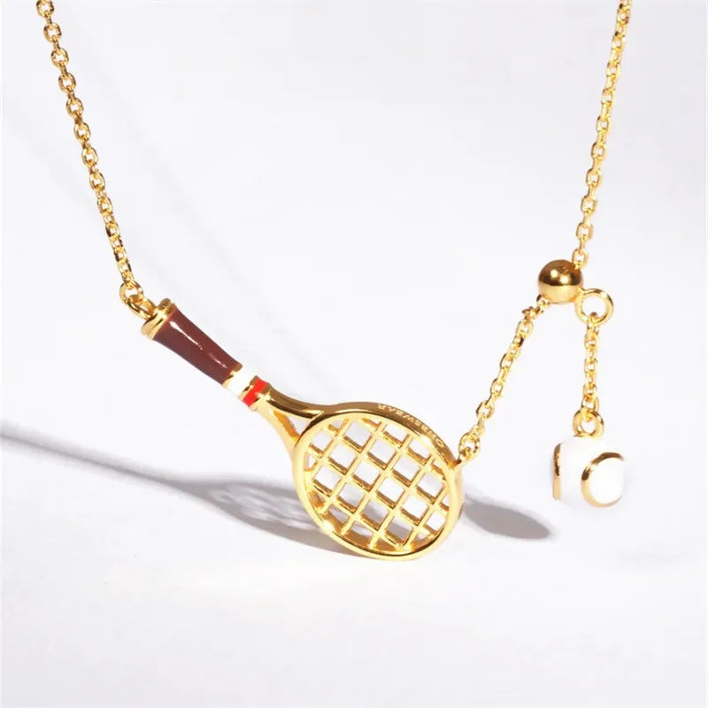 Funny Gold Plated Tennis Racket Ball Necklace DP25F847