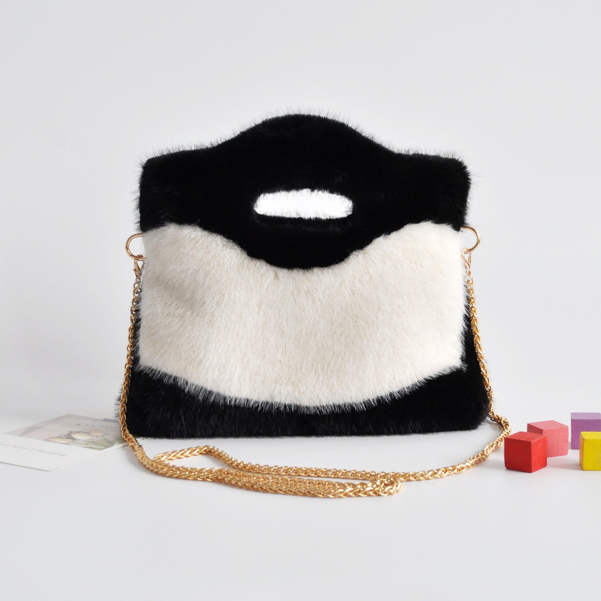 Color Block Leopard Faux Fur Tote Bag 6W10BBG1884