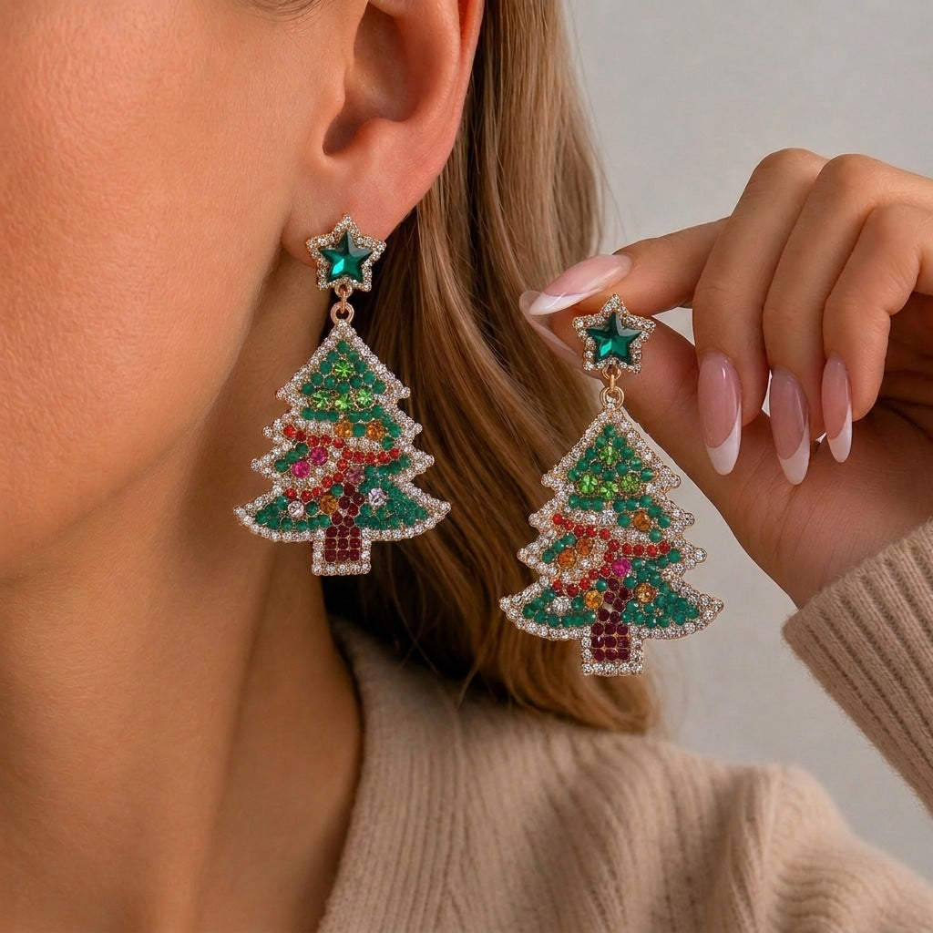 Chunky Sparkly Rhinestone Christmas Dangle Earrings 6W6JER680