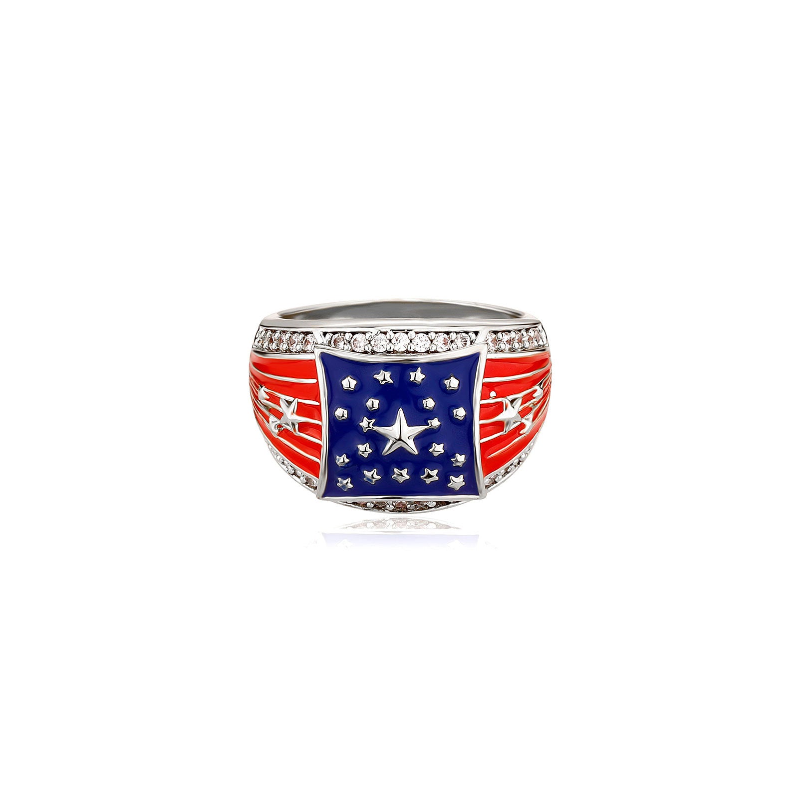 Chunky Gold Plated USA Flag Rhinestones Wide Ring 8ZA6JRG205T