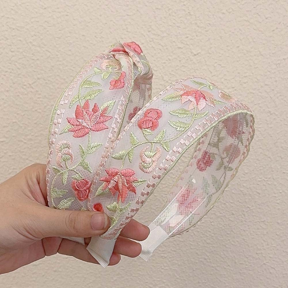 Embroidered Flowers Simple Wide Headbands DP25B875