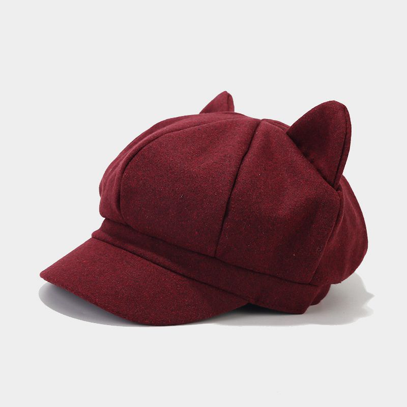 Cute Cat Ears Solid Color Warm Newsboy Hat 6W6HAT528