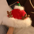 Fuzzy Plush Reindeer Antler Christmas Knitted Beanie 6W6HAT833