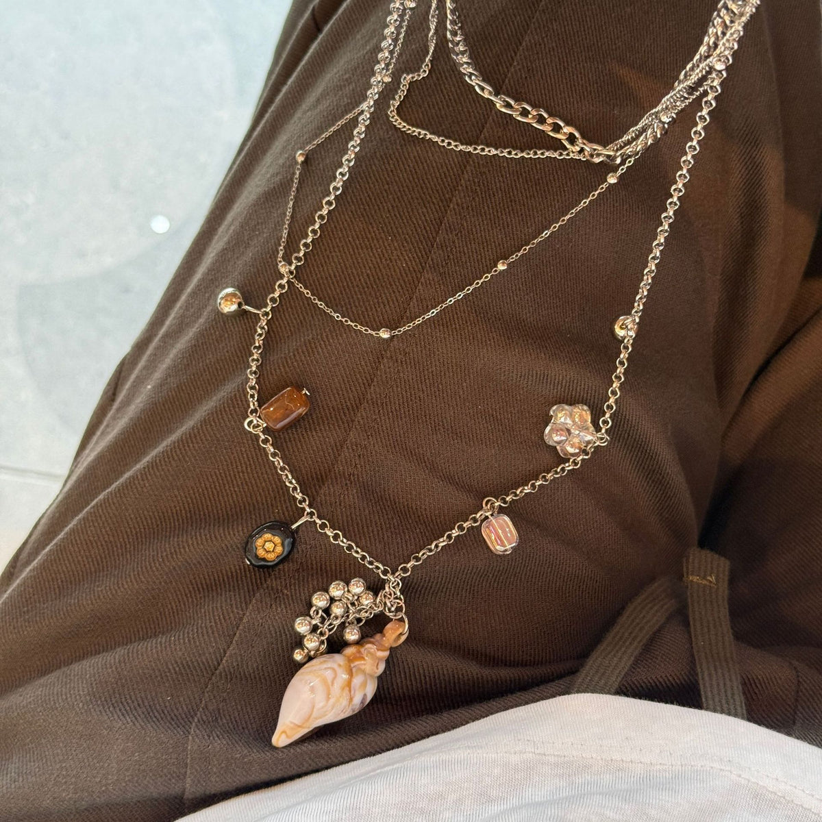 Trendy Seashell Pendant Multi-Layered Chain Necklace 6W6JNC1062