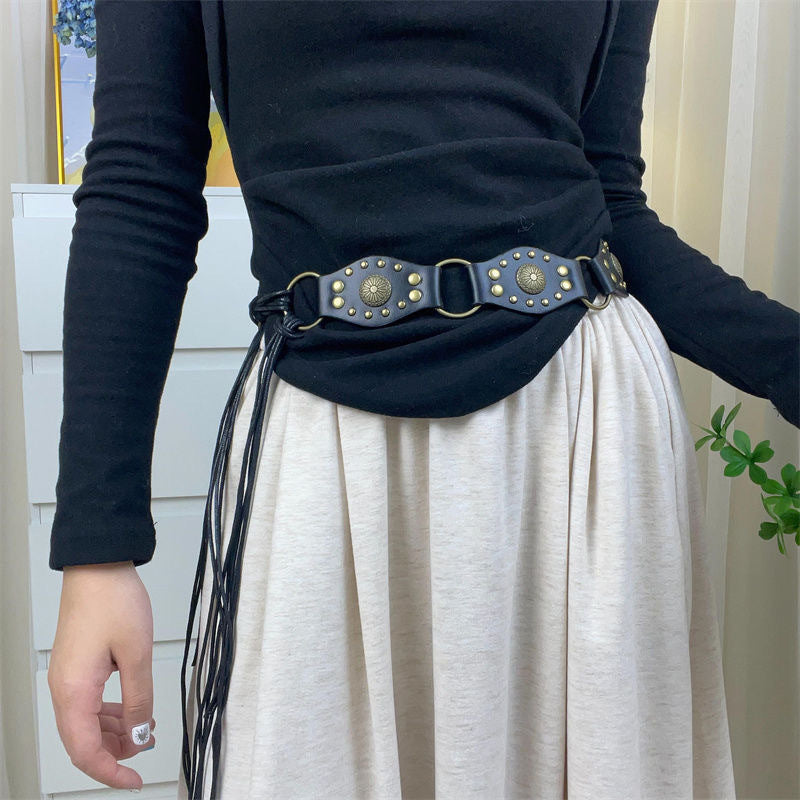 Vintage Studed Metal String Leather Belt DPWB0320