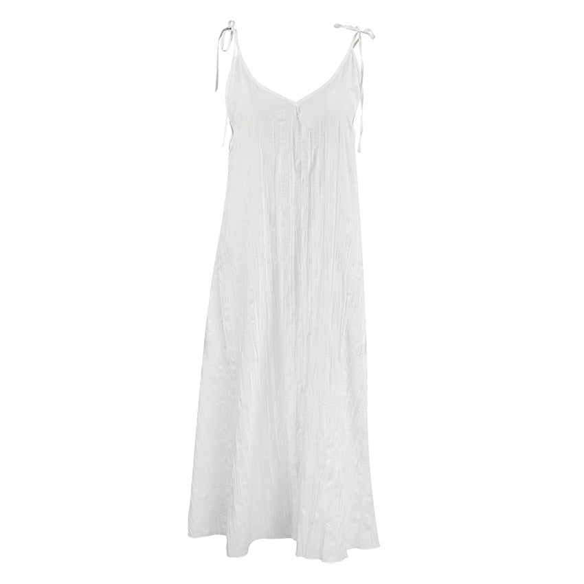 V-Neck String Shoulder Dress - DippedShop Wholesale - #4691