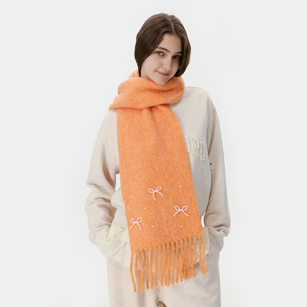 Cute Bowknot Solid Color Tassel Warm Scarf W6W6NSC127