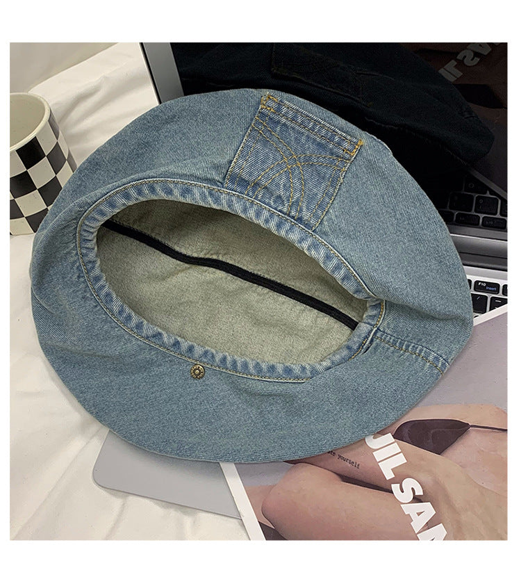Fashion Washed Solid Color Denim Beret MK2BW6W6HAT103