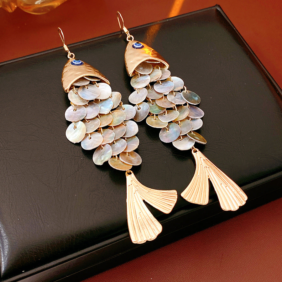 Metallic Shell Fish Scale Dangle Earrings 6W6JER781