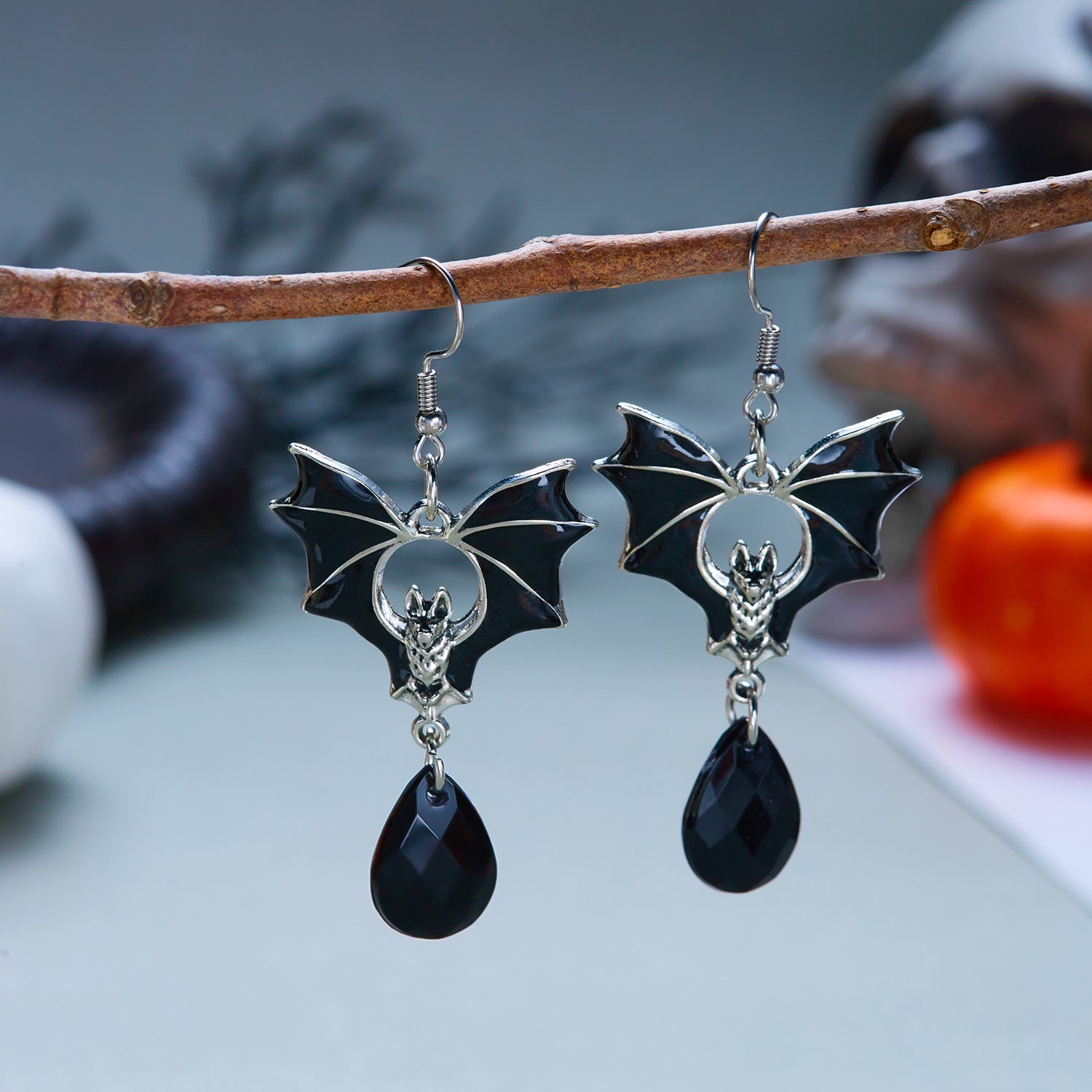 Halloween Red Crystal Bat Dangle Earrings 6W6JER549