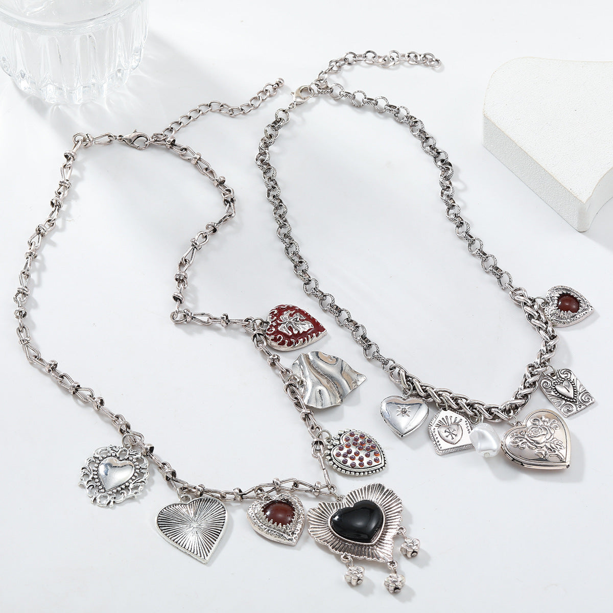 Vintage Gold Plated Heart Tassel Pendant Necklace 6W6JNC627
