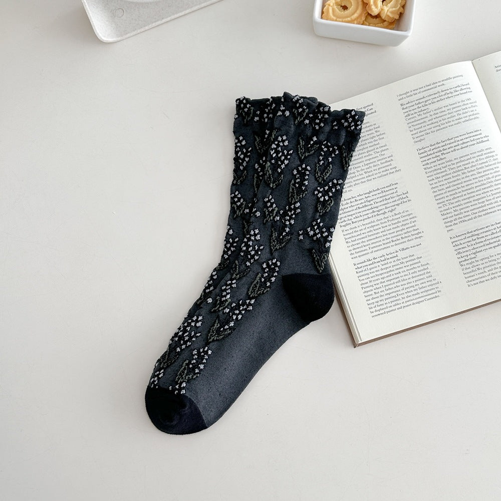 Floral Argyle Jacquard Cotton Socks - DippedShop Wholesale - #9763