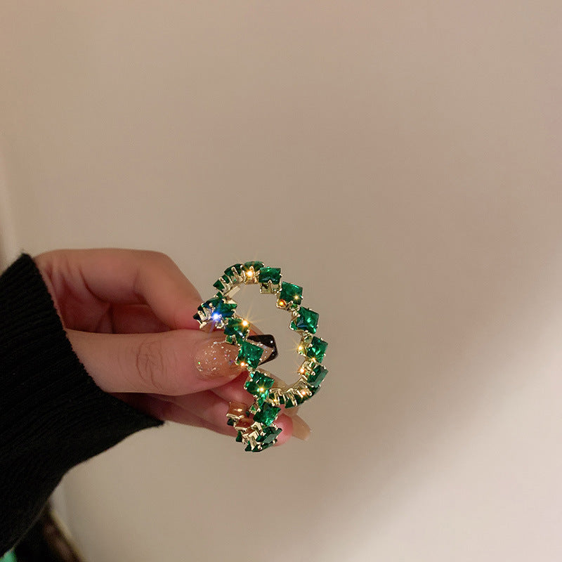 Trendy Sparkly Rhinestone C-Shaped Hoop Earrings 6W6JER726