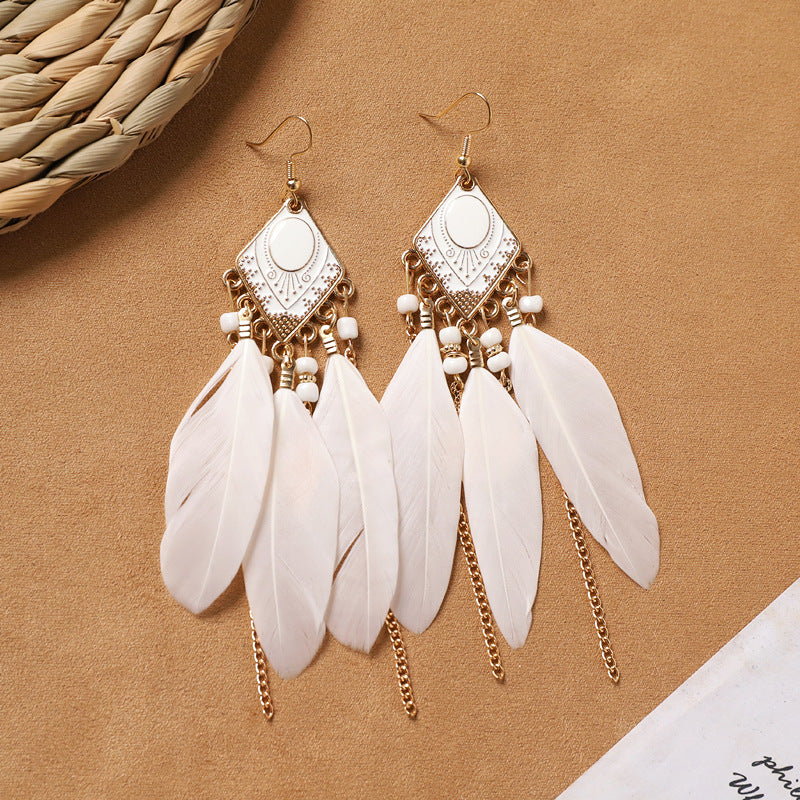 Bohemian Feather Tassel Earrings - DippedShop Wholesale - #6547