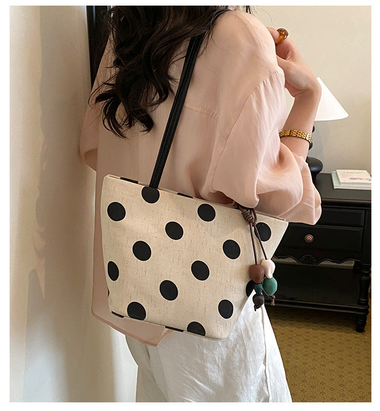Vintage Polka Dots Canvas Shoulder Bag 6W10BBG1354
