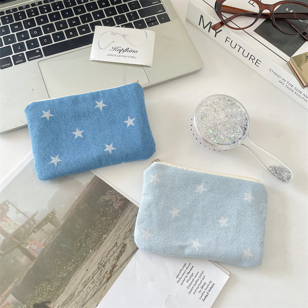 Denim Star Print Travel Portable Card Case 6S10BWB113