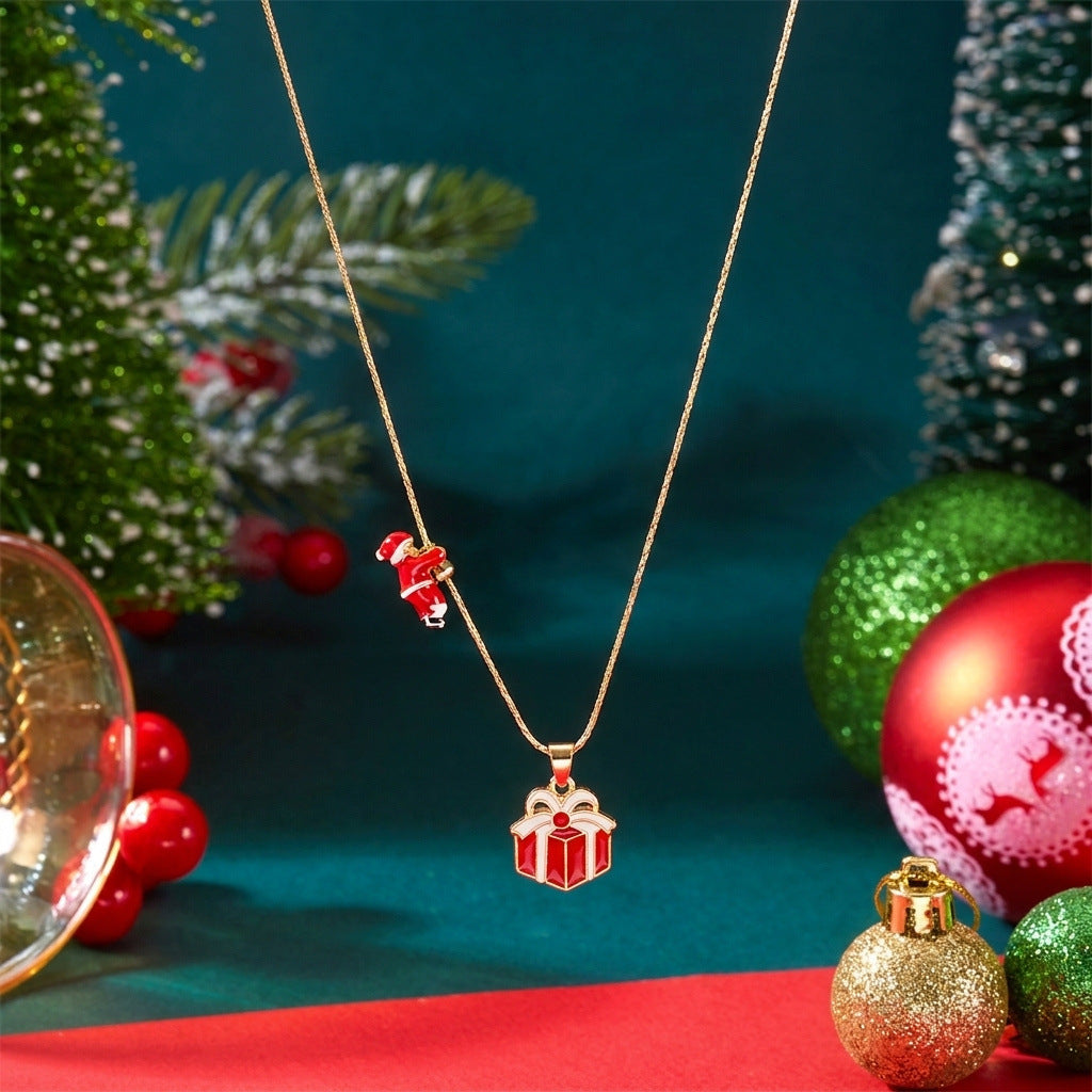 Christmas Santa Claus Gift Box Charm Necklace 6W6JNC874