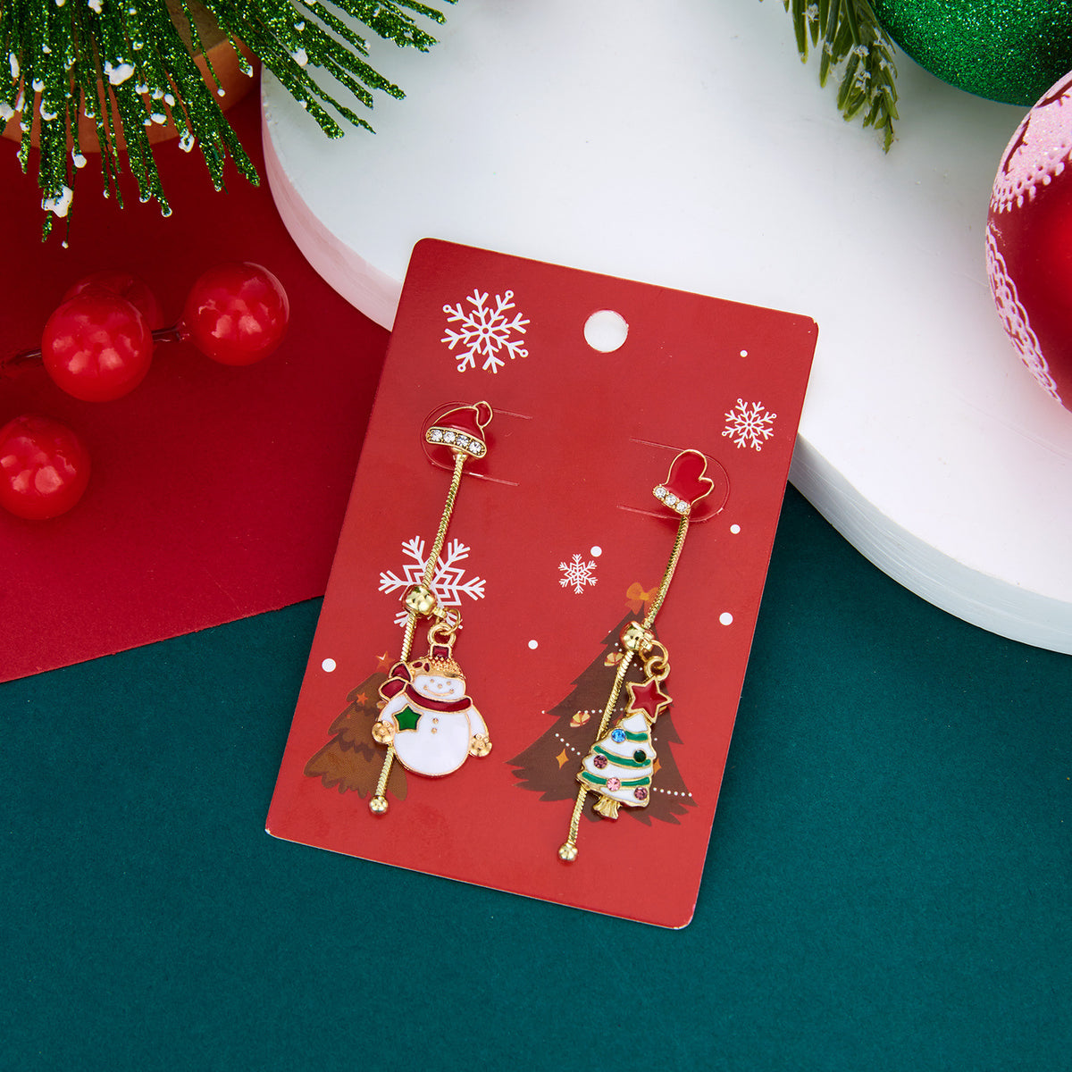 Christmas Tree Santa Claus Tassel Asymmetrical Dangle Earrings 6W6JER688