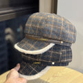 Fur Trimmed Plaid Beret - DippedShop Wholesale - #8643