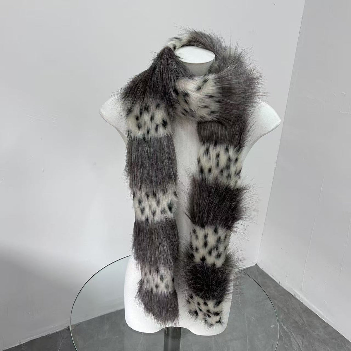 Fluffy Leopard Print Scarf - DippedShop Wholesale - #9299