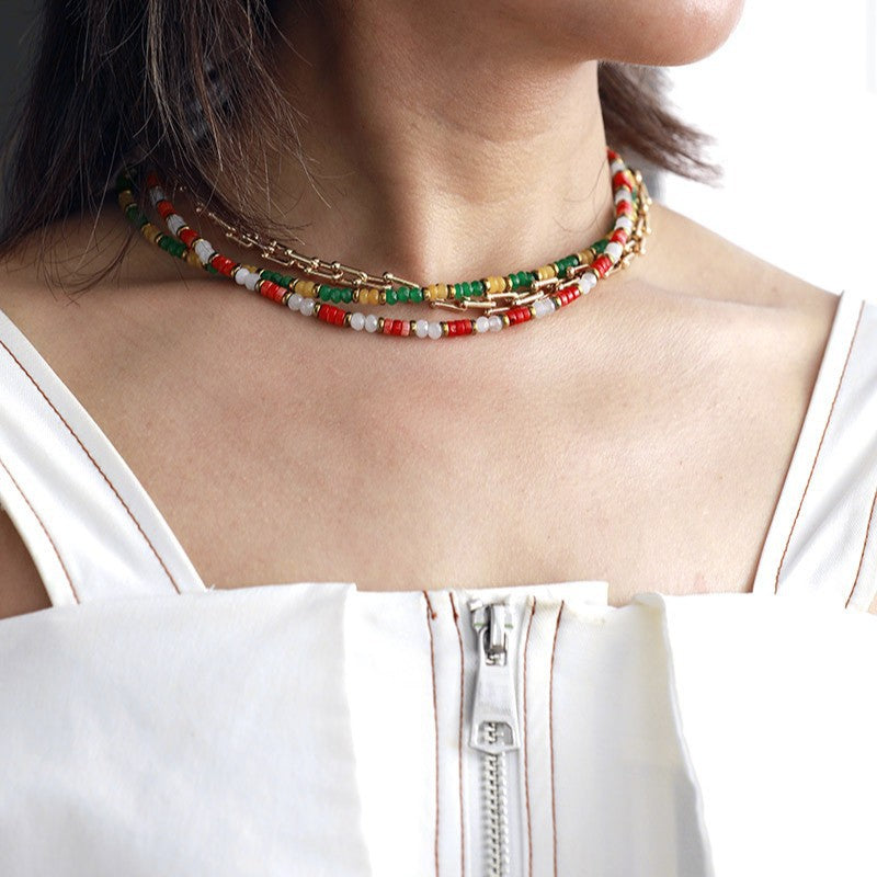 Beaded Choker Necklace - DippedShop Wholesale - #3891