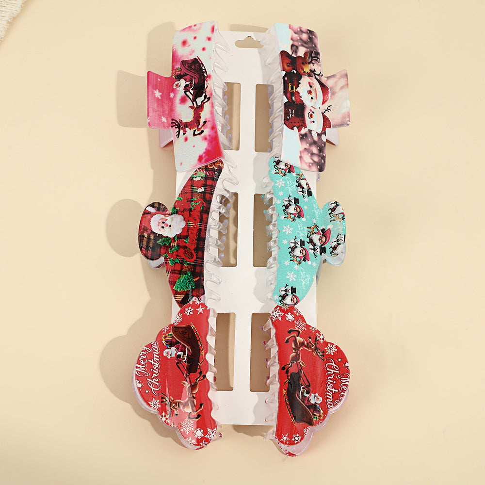 6 Pcs Christmas Print Non-Slip Hair Claws Set 6W6HCP1615